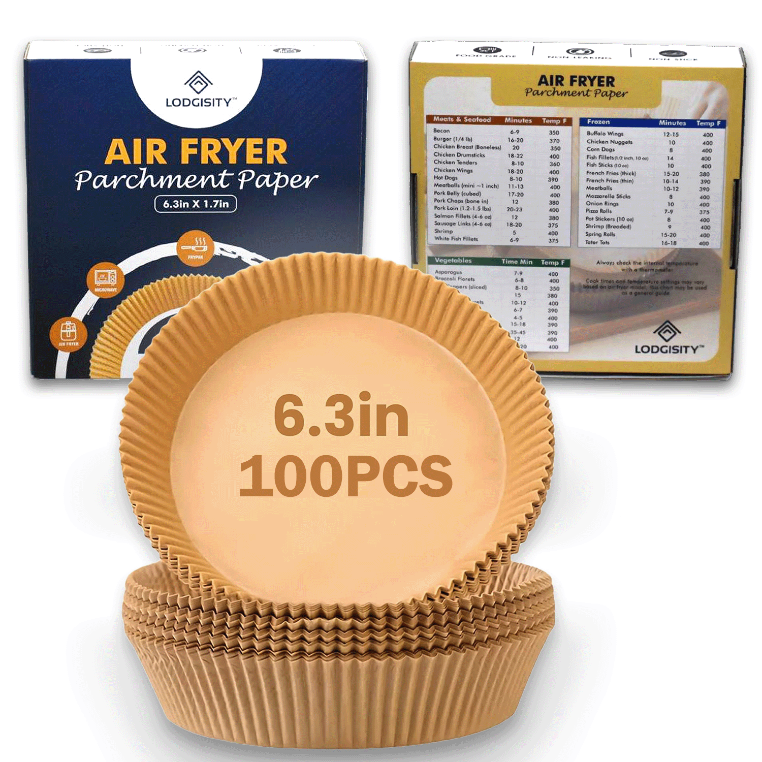 Premium Air Fryer Liners 6.3 inch - 100 Pack